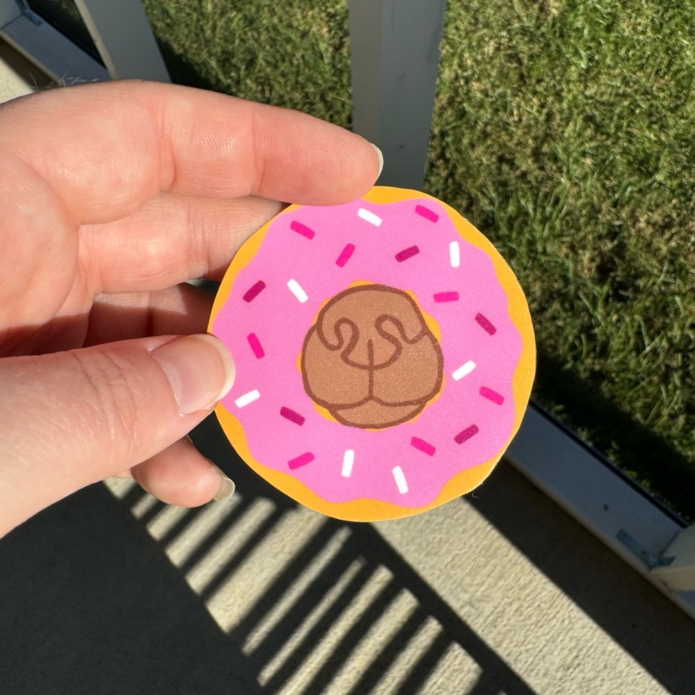 pink donut dog matte sticker